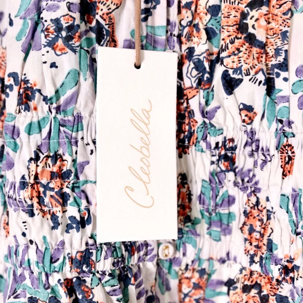 NWT Cleobella Maxine Floral Organic Cotton Scoop Neck Ruche Mini Dress Womens M - Picture 7 of 10